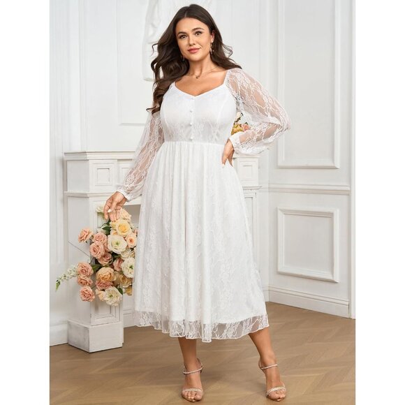 Plus Size Wedding Guest Dress Long Sleeve Lace Maxi Elegant Formal - Picture 5 of 5